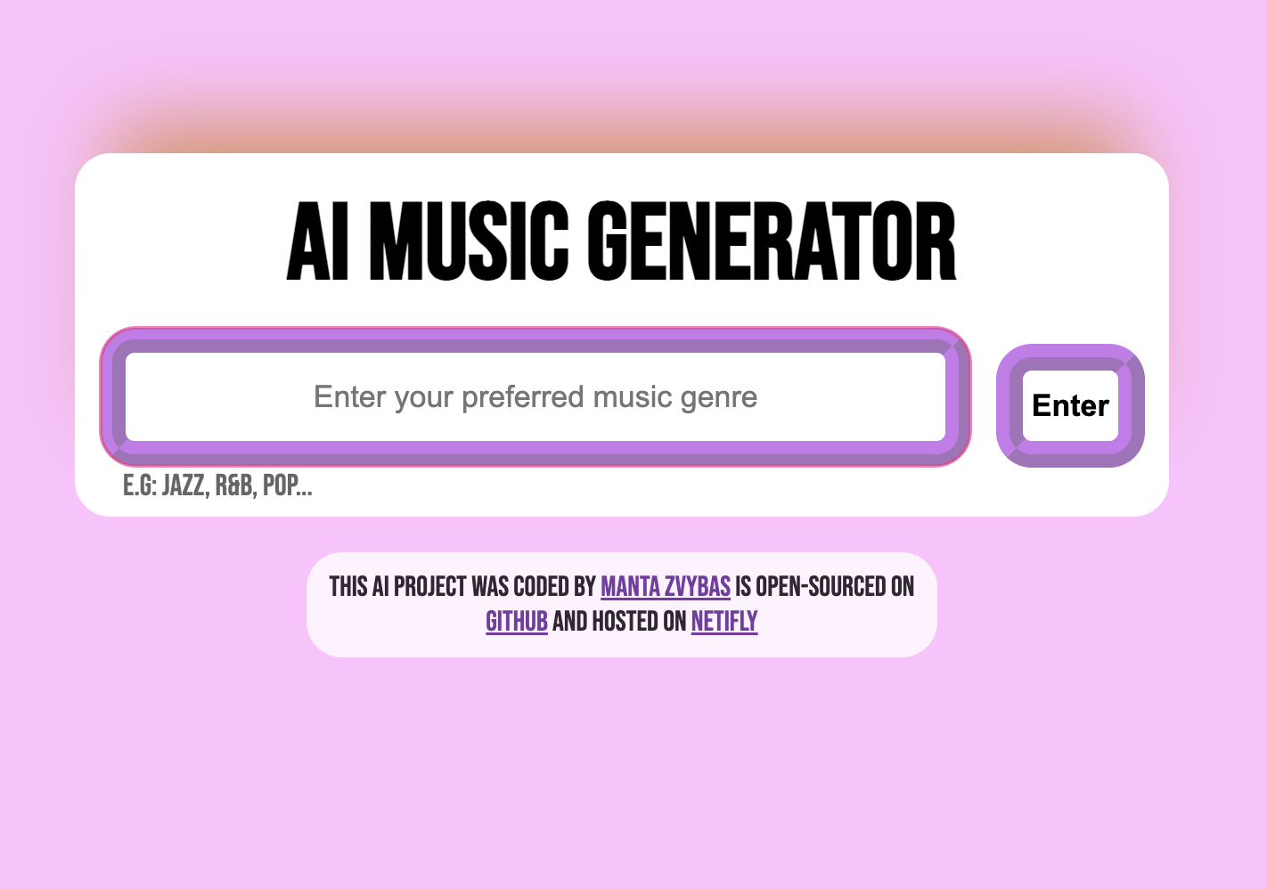 Personal Project: AI Music Generator Screenshot